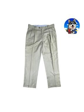 Berle Linen Blend Dress Pants Slacks Pleated Beige Men's 38 x 33 Breezy Summer